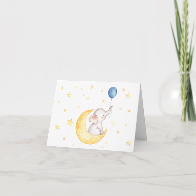 Baby Boy Elephant Baby Dusche Dankeschön Karte (Vorderseite)