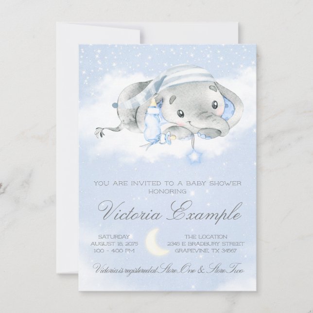 Baby Boy Elephant Baby Dusche Einladung (Vorderseite)