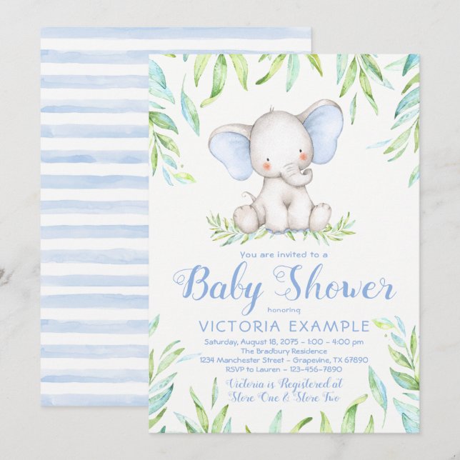 Baby Boy Elephant Baby Shower Invitations (Devant / Derrière)