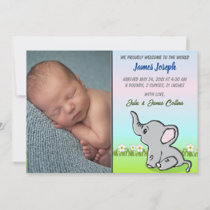 Baby Boy Elephant Flat Announcement Card Ankündigung