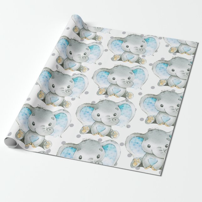 Baby Boy Elephant Jungle Pattern Babydusche Gesche Geschenkpapier (Ungerollt)