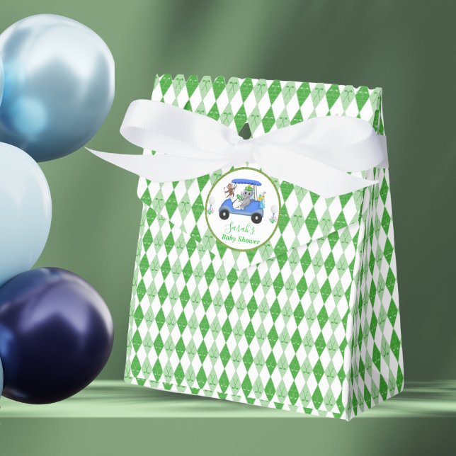 Baby Boy Elephant & Monkey Golf Baby Dusche Rückke Geschenkschachtel (This unique golf design has the Elephant and Monkey golf cart with the diamond green pattern.)