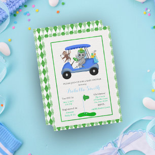 Baby Boy Elephant & Monkey Shower Einladung