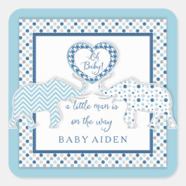 Baby Boy Elephant Themendusche Zickzack Kunst Quadratischer Aufkleber