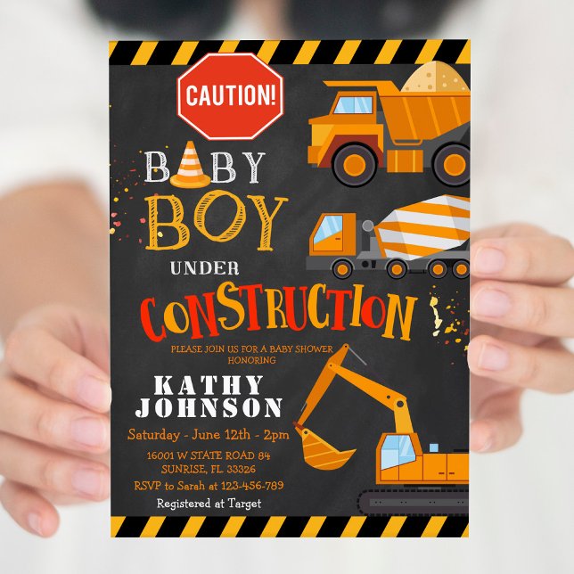 Baby Boy en construction Baby shower Invitation (Créateur téléchargé)