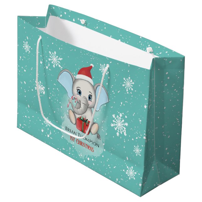 Baby Boy Erste Weihnachtsfeier Niedlich Elephant H Große Geschenktüte (Vorderseite Schrägansicht)