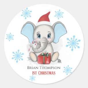 Baby Boy Erste Weihnachtsfeier Niedlich Elephant H Runder Aufkleber