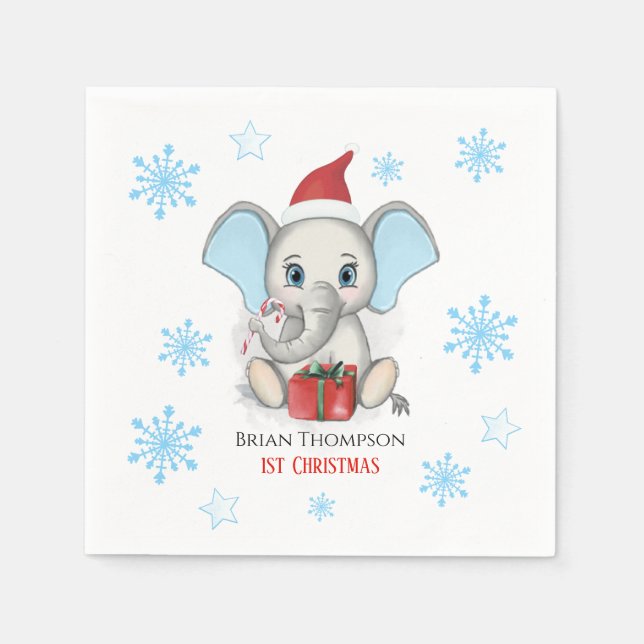 Baby Boy Erste Weihnachtsfeier Niedlich Elephant H Serviette (Vorderseite)