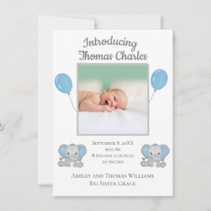 Baby Boy Faire-part de naissance Blue Elephants Ba