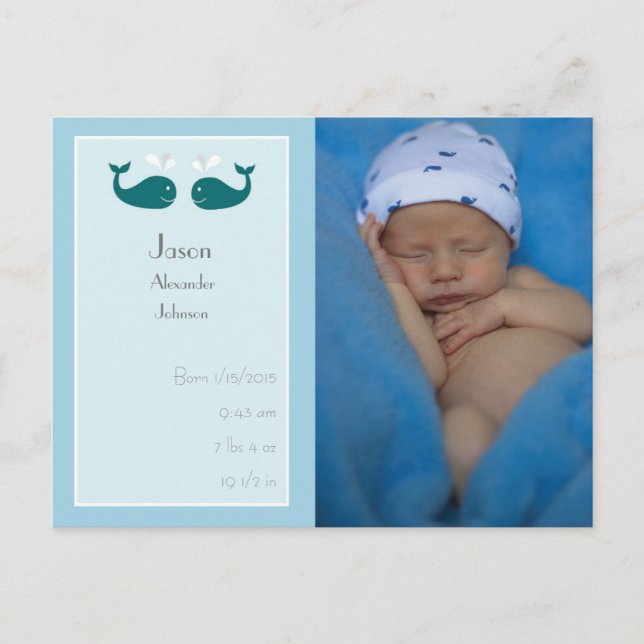 Baby Boy Faire-part de naissance Carte postale ave (Devant)
