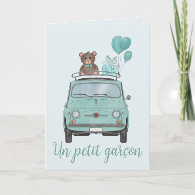 Baby Boy Fiat 500 Französische Glückwünsche Karte (Vorderseite)