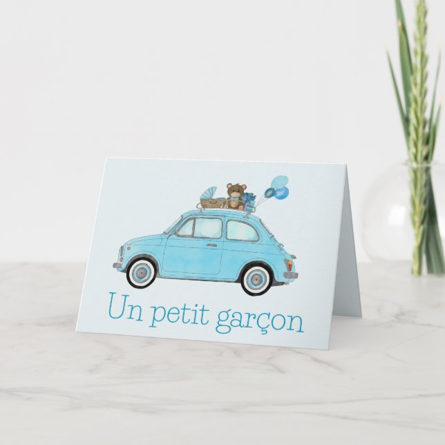 Baby Boy Fiat 500 Französische Glückwünsche Karte (Vorderseite)