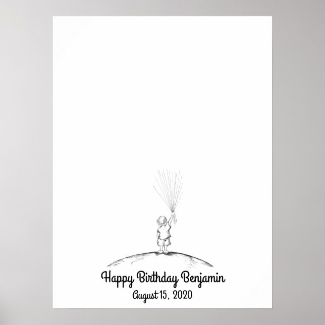 Baby Boy Fingerprint Balloon Guestbook Poster (Vorne)