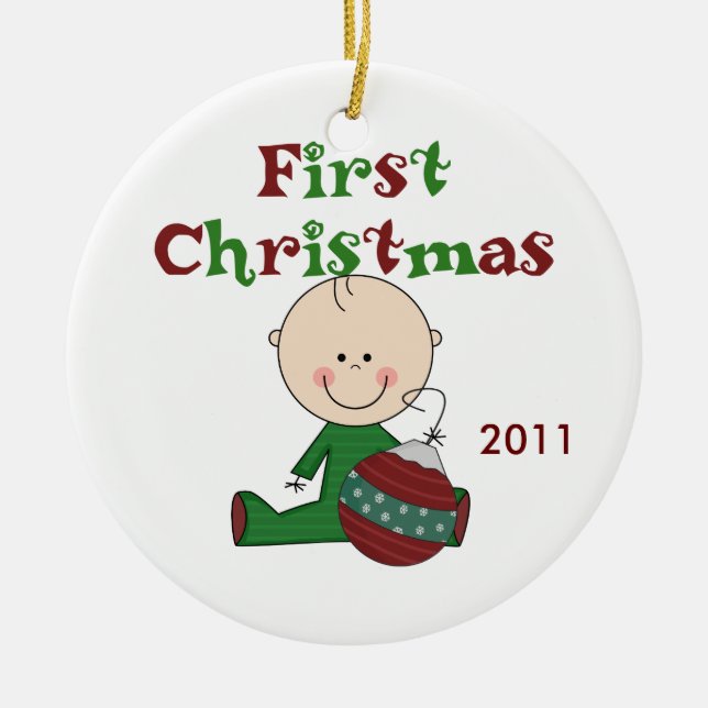 Baby Boy First Christmas Dated Ornament (Vorne)