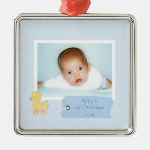 Baby Boy First Christmas Duckling Custom Foto Ornament Aus Metall