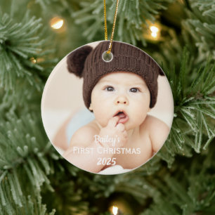 Baby Boy First Christmas Foto Name Blue Keramik Ornament