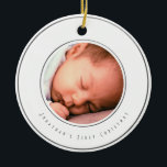 Baby Boy First Christmas Foto | Silberschneeflocke Keramik Ornament<br><div class="desc">Dieses ansprechende Design bietet Platz für ein Foto,  um dem 1. Weihnachtsfest des Babys zu gedenken. Das Foto des Kleinkindes mit personalisiertem Namen und Vorweihnachtsfest; silberne Schneeflocken schmücken den Rücken mit Platz für den Namen und das Jahr des Kleinkindes. Ein Design einer Sammlung.</div>