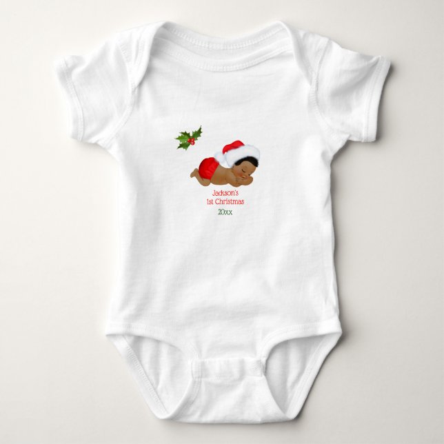 Baby Boy First Christmas Red Weihnachtsmannmütze Baby Strampler (Vorderseite)