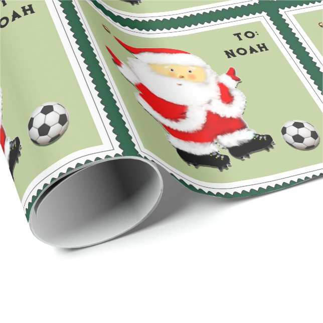 Baby Boy First Christmas Soccer Wrapping Paper Geschenkpapier (Rolleneckpunkt)