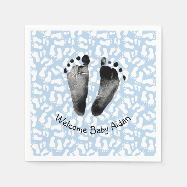 Baby Boy Footprint auf Blue Serviette (Vorderseite)