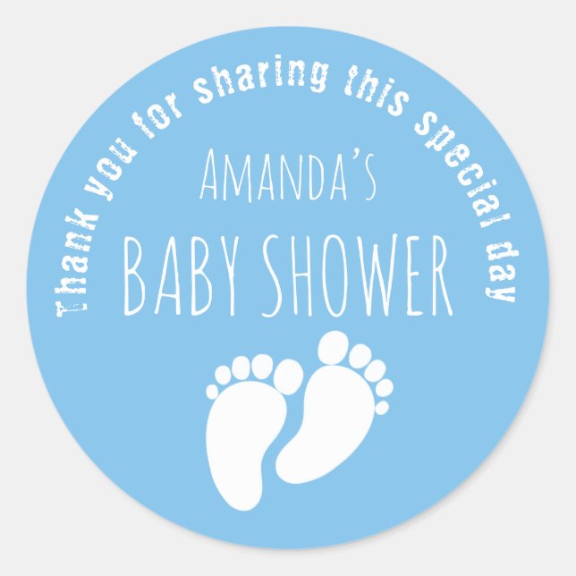 Baby Boy Footprint Baby Dusche Blue Runder Aufkleber (Vorderseite)