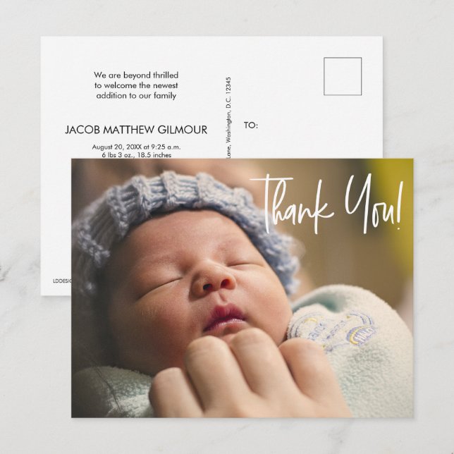 Baby Boy Foto Begrüßung Babydusche danke Postkarte (Vorne/Hinten)