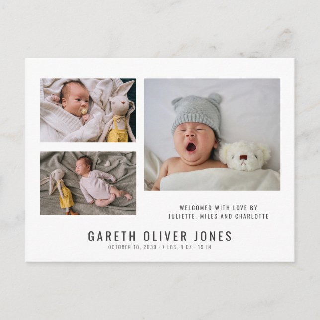 Baby Boy Foto Collage Geburtsankündigung Postkarte (Vorderseite)