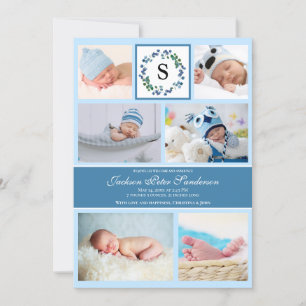 Baby Boy Foto Collage Geburtshinweis Monogram Ankündigung
