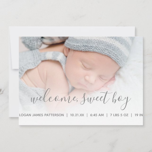 Baby Boy Foto Geburtsankündigung Gray Quatrefolie Ankündigung (Vorderseite)