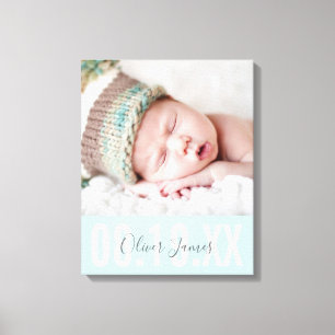 BABY BOY FOTO GEBURTSDATUM niedlicher Typ blass bl Leinwanddruck