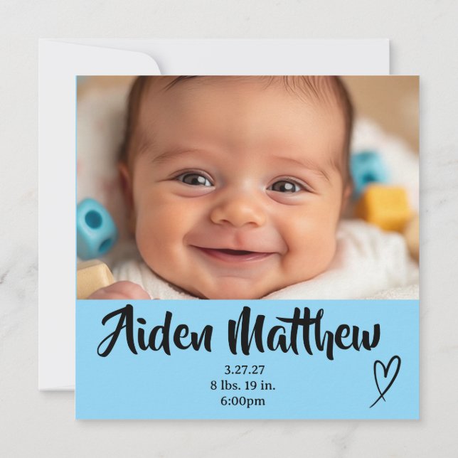 Baby Boy Foto Geburtserklärung Einladung (Rückseite)