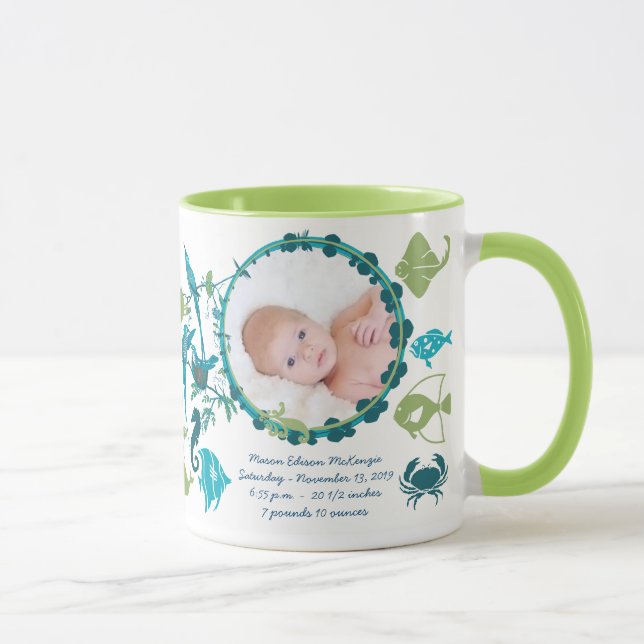 Baby Boy Foto Tasse Baby Stats Niedliche Vögel (Rechts)