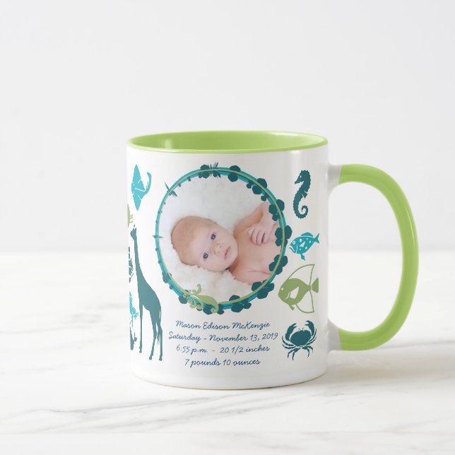 Baby Boy Foto Tasse Baby Stats Niedliche Vögel (Rechts)