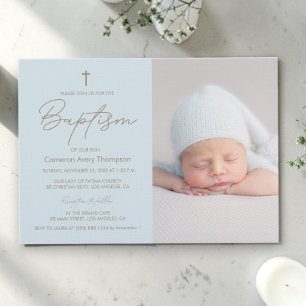Baby Boy Foto Taufe Elegante Modernes Weihnachten Einladung