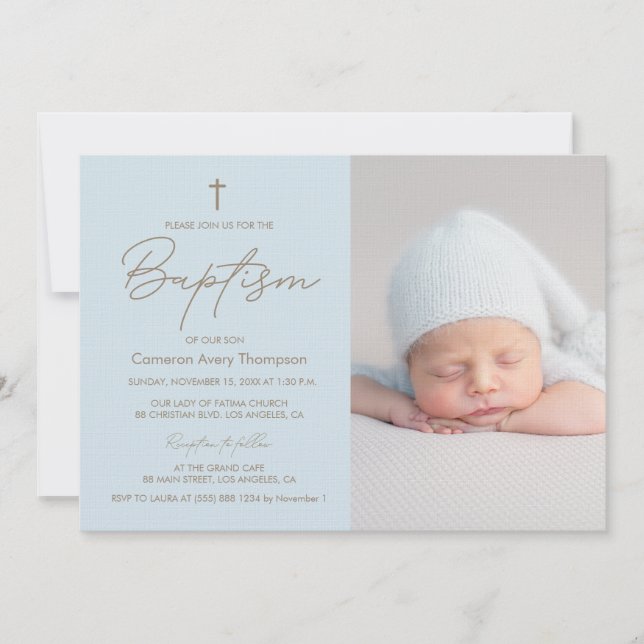 Baby Boy Foto Taufe Elegante Modernes Weihnachten Einladung (Vorderseite)