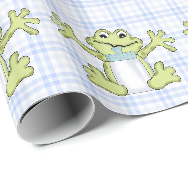 Baby Boy Frog Cartoon glänzendes Packpapier (Rolleneckpunkt)