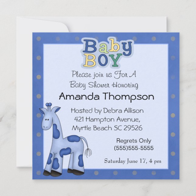Baby Boy Giraffe Douche Invitations (Devant)