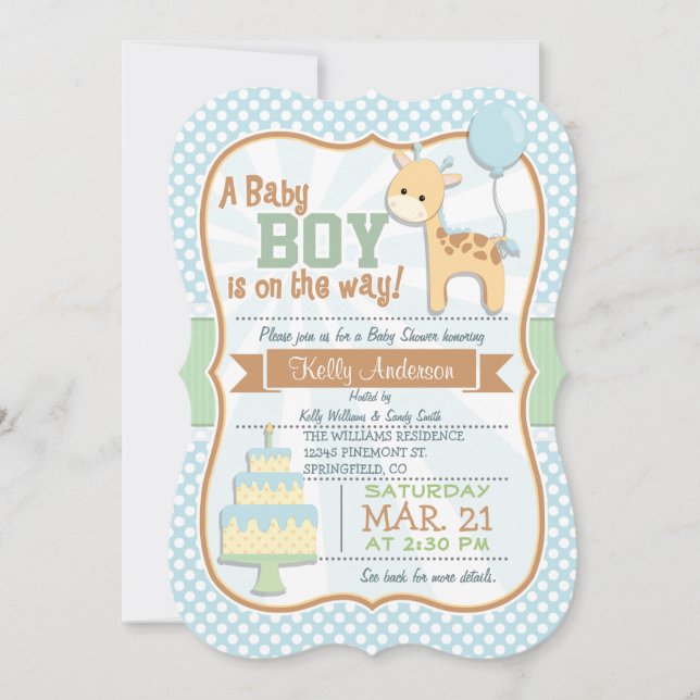 Baby Boy Giraffe, Pastel Baby Dusche laden ein Einladung (Vorderseite)