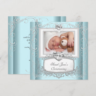 Baby Boy Girl Blue Christening Taufe Kreuz Weiß Einladung
