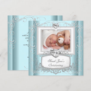 Baby Boy Girl Blue Christening Taufe Kreuz Weiß Einladung