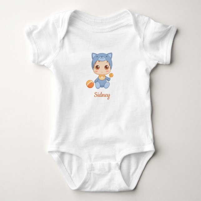 Baby Boy Girl Cat Individuelle Name Baby Strampler (Vorderseite)