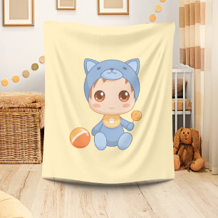 Baby Boy Girl Cat Jumpsuit Yellow Fleecedecke