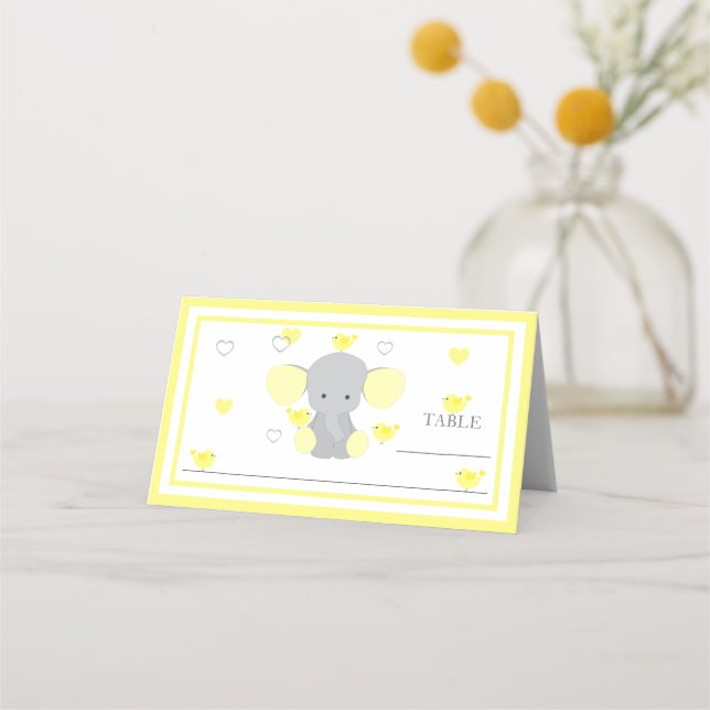 Baby Boy Girl Dusche Gelb Elefantentisch Platzkarte (Vorderseite)
