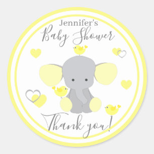 Baby Boy Girl Dusche Gelber Elefant Vielen Dank Runder Aufkleber