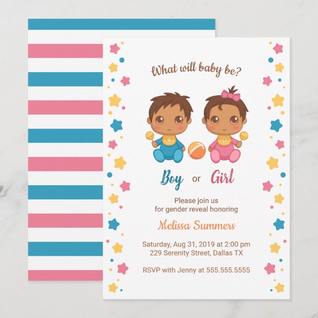 Baby Boy Girl Gender Reveal Party 2 Einladung (Vorne/Hinten)