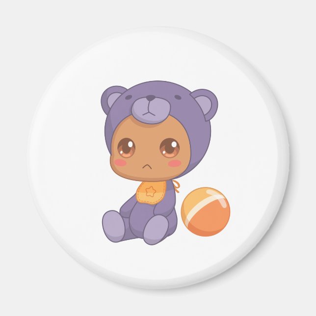 Baby Boy Girl Lila Bear Jumpsuit Magnet (Vorne)