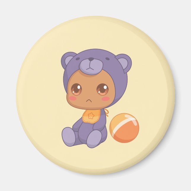 Baby Boy Girl Lila Bear Jumpsuit Magnet (Vorne)