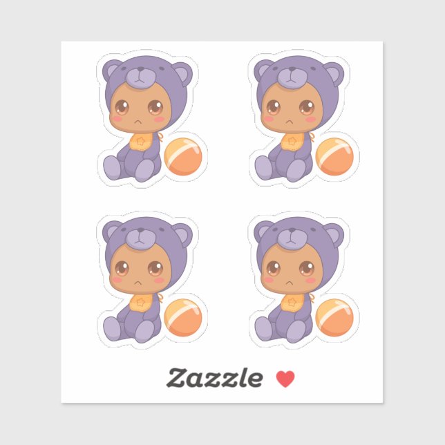 Baby Boy Girl Purple Bear Jumpsuit Set 4 Sticker (Feuille)