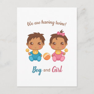 Baby Boy Girl Twins Ankündigung Postcard Postkarte