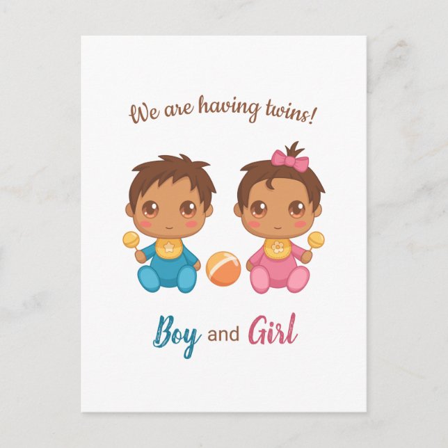 Baby Boy Girl Twins Ankündigung Postcard Postkarte (Vorderseite)